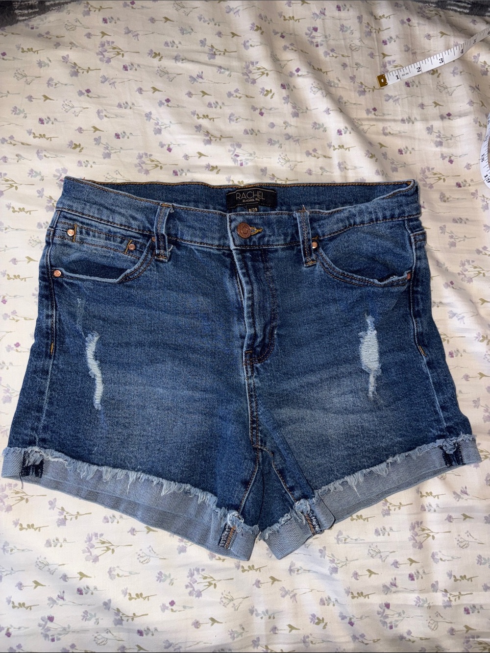 Rachel Dark Blue Distressed Denim Cutoff Shorts